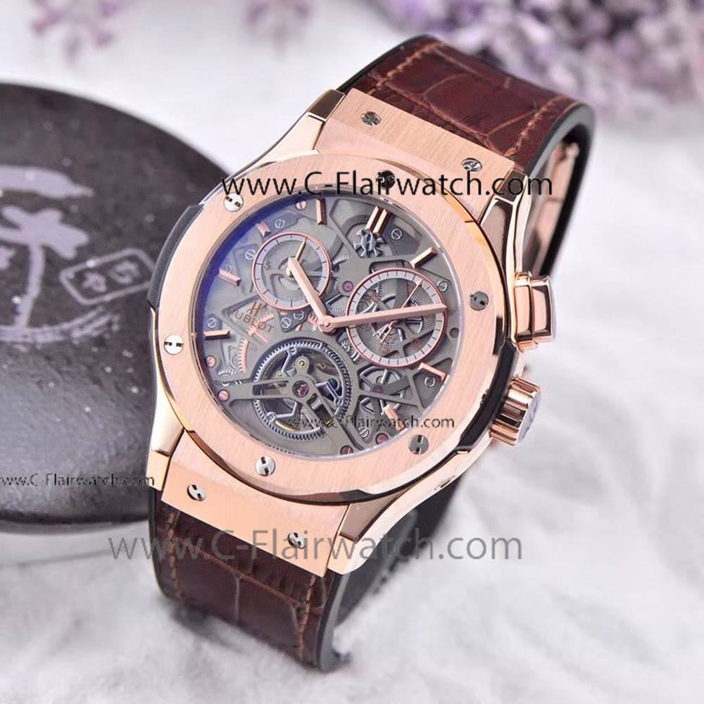 Fake HUBLOT Tourbillon Skeleton Rose Gold Watch New Replica